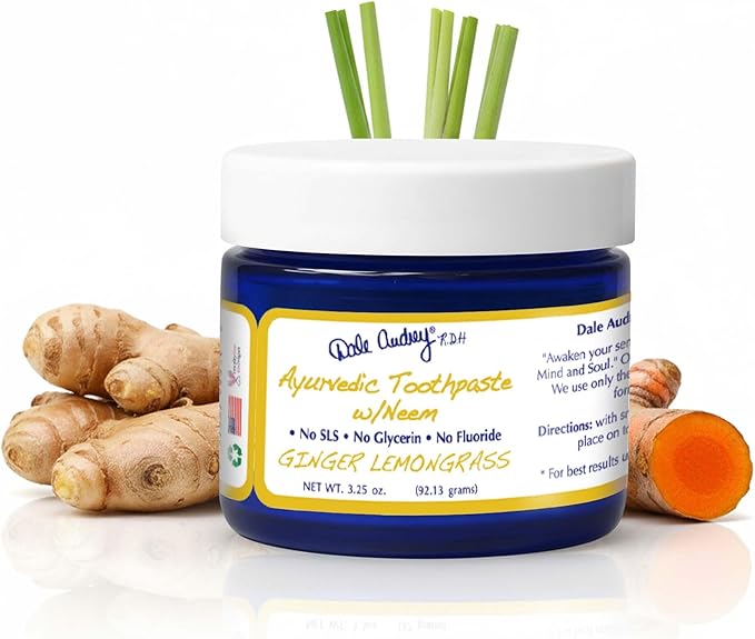 Dale Audrey Ayurvedic Mineralizing Tooth Paste, Organic Ginger Lemongrass Flavor for Teeth Whitening and Fresh Breath, Enamel Repair Vegan Toothpaste | Natural Toothpaste Fluoride Free-3.25 Oz