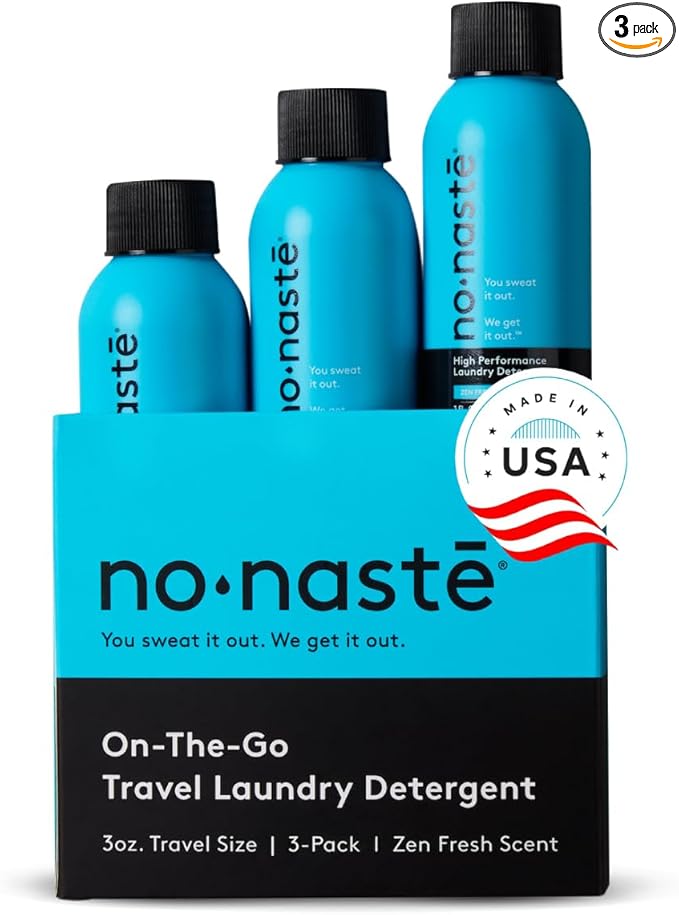Nonaste Travel Laundry Detergent Zen Fresh, (3 Fl Oz, Pack of 3) – High Performance Activewear Detergent Travel Size | TSA-Compliant Laundry Essentials