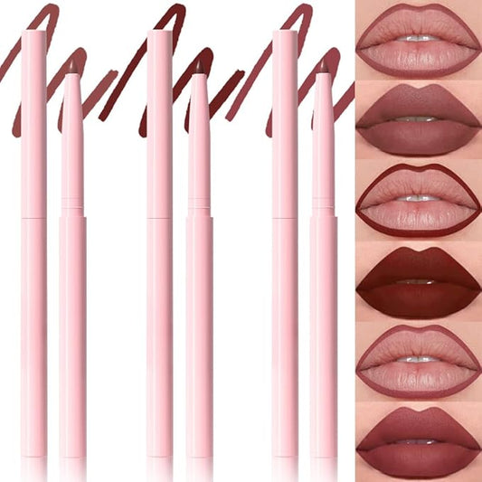 evpct 3Pcs Retractable Lip Liner Pencils Set Pack for Shaping & Sculpting Lips, Mauve Maroon Dark Wine Red Mauve Nude Creamy Matte Velvet Pigmented Lip Liner lipliners Crayon Lipstick,01 + 02 + 08