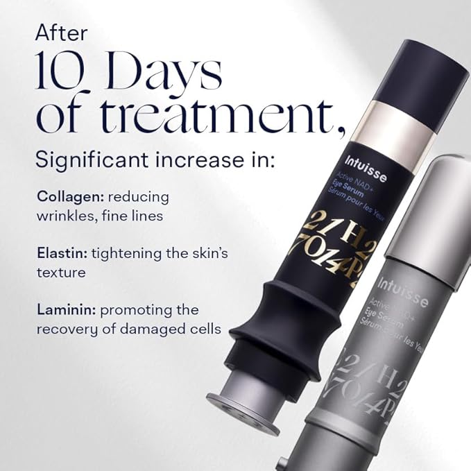 Intuisse Active NAD+ Eye Serum – Dark Circles, Puffiness, Fine Lines – 5% NAD+, Four Hyaluronic Acids & Swiss Liposomal Delivery – Lifting and Firming Formula – 2 x 5ml – Includes Applicator