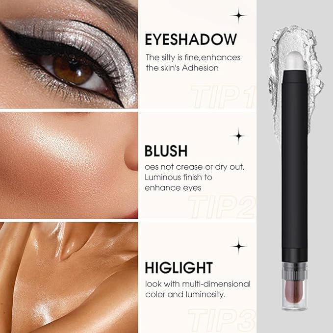 Shimmer Eyeshadow Stick –Pearl White Dual-Ended Creamy Pearl Eye Shadow Pencil with Built-In Smudger, Waterproof Long-Lasting High Pigment Eye Makeup for Smooth Glide 01#