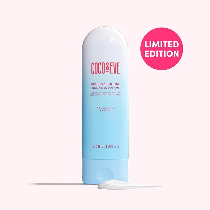 Coco & Eve Firming & Cooling Body Gel Lotion — Aftersun Care with Aloe Vera, Polyglutamic Acid for Sunburn Relief, Hydration & Skin Recovery. Soothing Moisturiser for Sun-irritated Skin. (6.76 fl oz)