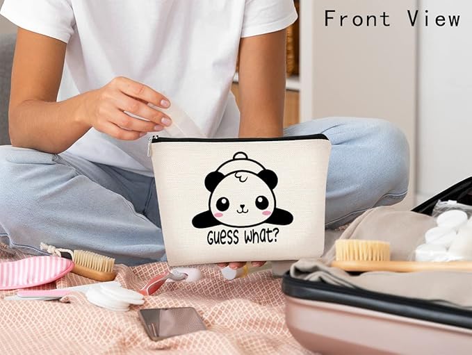 Cute Baby Panda Guess What It's Pug Butt Makeup Bag, Funny Cartoon Cosmetic Bag Idea for Panda Lovers, Birthday or Christmas for Girls & Women, Makeup Case for Teen Girls & Daughters
