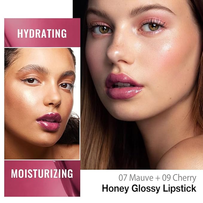 HHLTOH Honey Lipstick Tinted Lip Balm - Shine Moisturizing Lipstick for Women, Natural Nourishing Hydrating Lip Gloss Stain for Dry Lips, Tint Sheer Lightweight Makeup, Vegan - 2Pc Mauve & Cherry