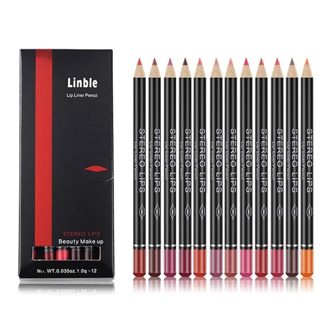 Matte Lip Liner Pencil Set - 12 Assorted Colors Natural Lip Makeup Soft Pencils Waterproof and Long Lasting Velvet Lip Liners (red, pink, rose, plum, peach, cherry, dark brown etc)
