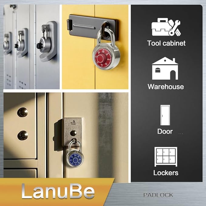 LanuBe Standard Dial Combination Lock, 2 in. Wide, with Different Combinations, Blue Turnplate, Pack of 16; Lock for School, Employee, Gym Sports Locker, Case, Toolbox, and so on