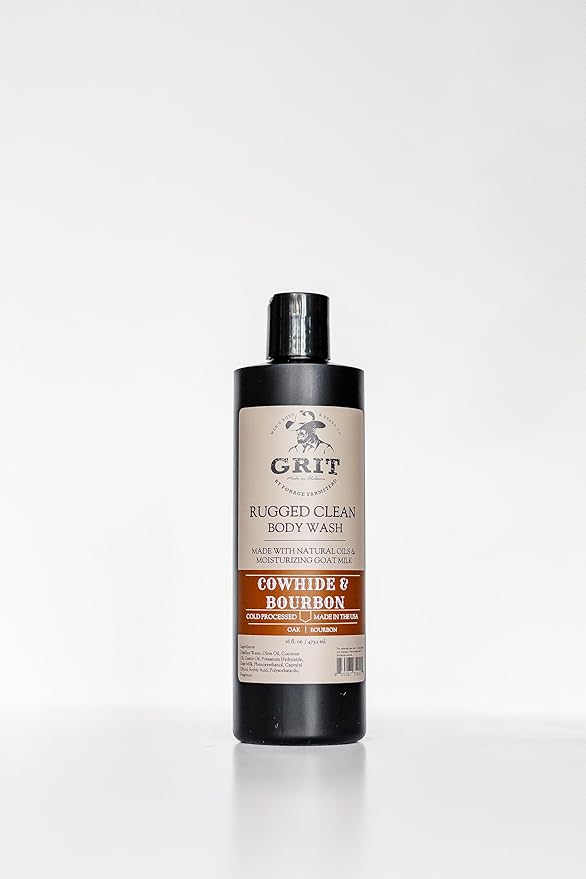GRIT Goat Milk Body Wash Cowhide & Bourbon | All Natural | Dye-Free Body Wash | Enriched with Nourishing Goat Milk | 16 Fl oz