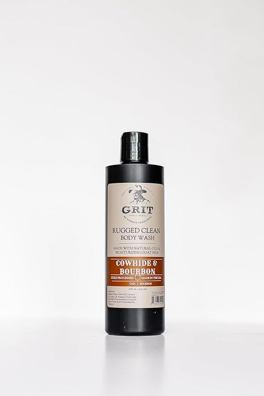 GRIT Goat Milk Body Wash Cowhide & Bourbon | All Natural | Dye-Free Body Wash | Enriched with Nourishing Goat Milk | 16 Fl oz