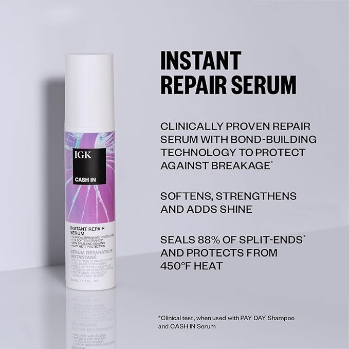 IGK Best Interest + Cash In Split Ends Repair Duo | Leave In Air Dry Serums for Damaged Hair | Instant Hair Breakage Treatment | 5 oz + 1.7 oz