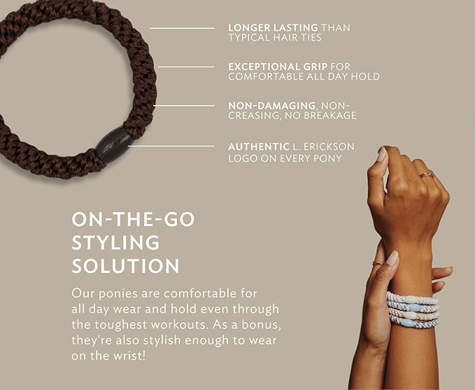 L. Erickson Grab & Go Ponytail Holders, Summer, Set of Eight - Exceptionally Secure with Gentle Hold