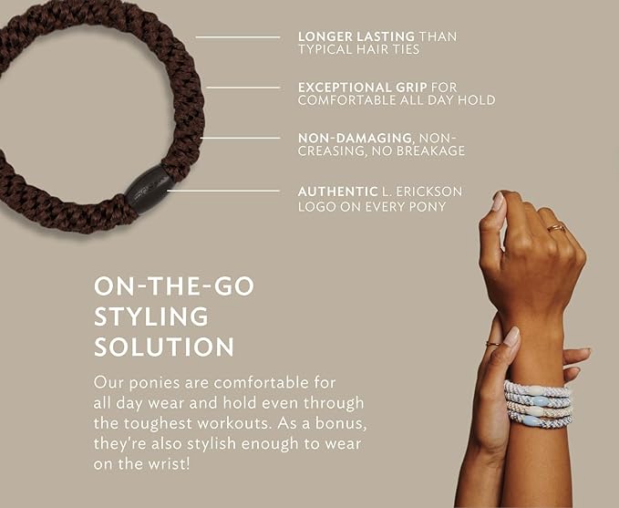 L. Erickson Grab & Go Pony - Fall Colors - 8 Pack Ponytail Holder Hair Ties - Dark Color Mix