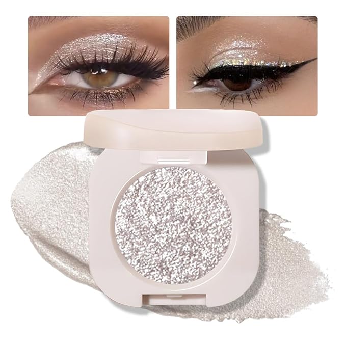 Glitter Eyeshadow Palette, Silver Shimmer Eyeshadow Makeup, Shiny Pressed Powder, Single Vegan Eye Shadow, Highly Pigmented Silver Eye shadow Makeup Palette,Monochrome Long Lasting Glitter Eyeshadow12