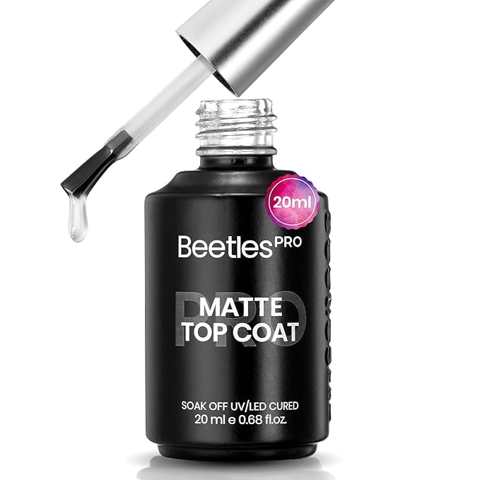 Beetles Pro Matte Top Coat Gel Nail Polish, 20ml 1 Pcs Matte Gel Top coat for Watercolor, Chrome & Patting Velvet Matte Finish Non-Wipe Powder-Resist Professional Salon Manicure