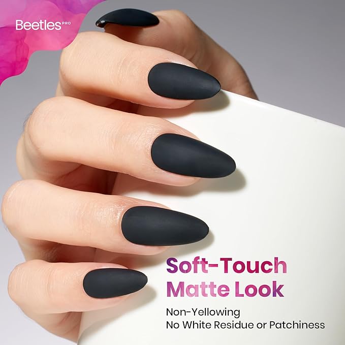 Beetles Pro Matte Top Coat Gel Nail Polish, 20ml 1 Pcs Matte Gel Top coat for Watercolor, Chrome & Patting Velvet Matte Finish Non-Wipe Powder-Resist Professional Salon Manicure