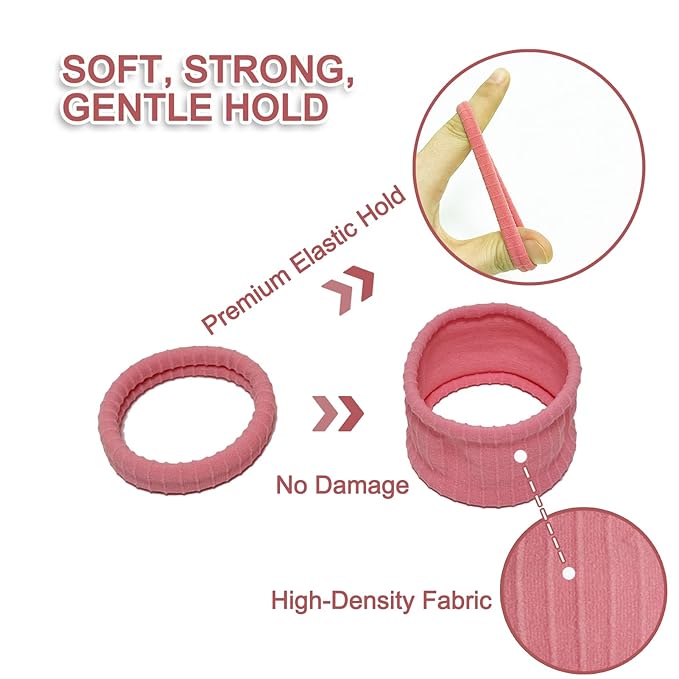 Jseng 10Packs Seamless Hair Ties for Women - Soft No Damage Elastic Hair Accessories for Thick Curly Hair - Pastel Pink