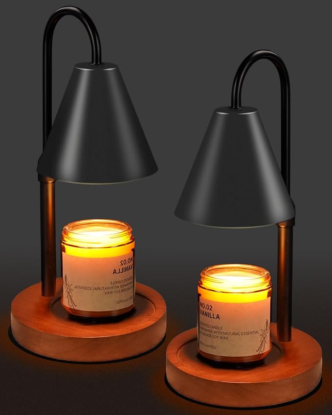 Candle Warmer Lamp With Timer Dimmable 2 Pack, Birthday Valentines Day Gifts for Women Mom, Modern Candle Lamp, Black Candle Warmer for Jar Scented Candles, Home Decor, Wax Melt Warmer with 4 Bulbs