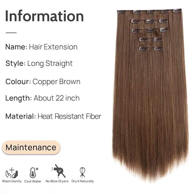 Brown Clip in Hair Extensions Straight Invisible 22" Long Synthetic Thick Clips on Hairpieces for Women 5PCS Black Curly Wavy 18" Girls Blonde Red White Natural Full Head Party Daily Use 5 Oz