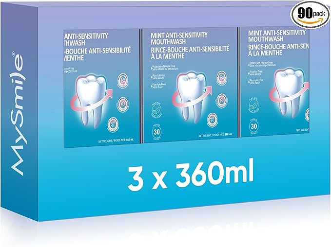 MySmile Mouthwash for Sensitive Teeth, Nano Hydroxyapatite Mouth Wash Travel Size, Fluoride Free Alcohol-Free Remineralizing for Enamel Strength Oral Rinse, Fresh Mint Flavor, 90 Packets