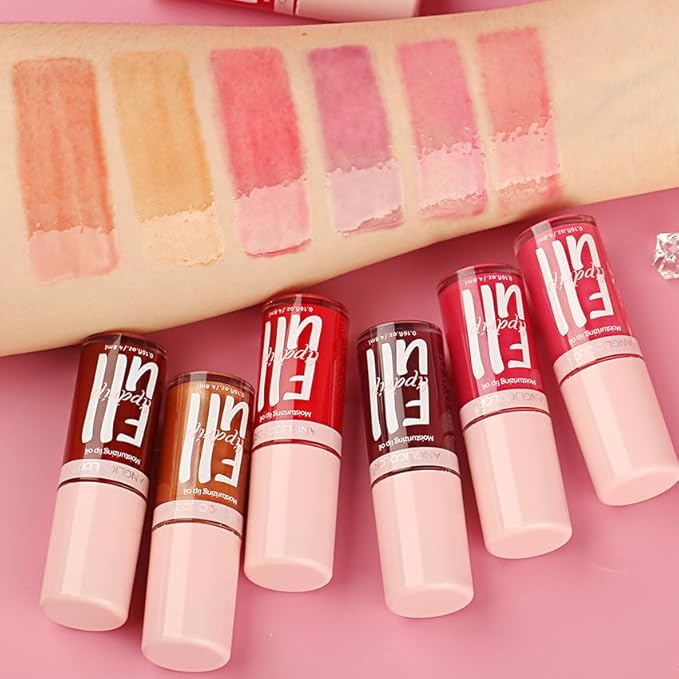 2PC Lip Glow Oil Hydrating 6 Colors, Moisturizing & Nourishing Plumping Tinted Lip Gloss for Dry Lips, Vegan, Lip Plumper Gloss Make Lips Fuller (2PC#04, 9.6ml)