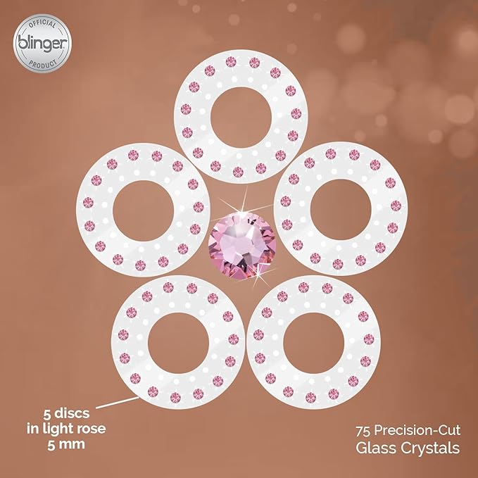 blinger® Shimmer Crystal Refill Pack – as seen on Shark Tank | 5 Discs – 75 Precision-Cut Glass Crystals | Hair-Safe Accessories | Styling Tool not included | Light Rose 5 mm