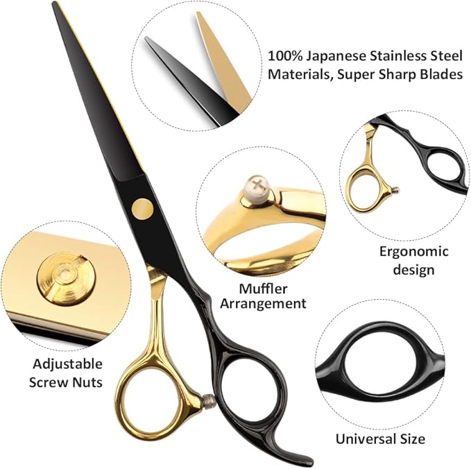 Professional Black Gold Hairdressing Scissors Hair Cutting Sets Salon Multifunctional Straight Shears Teeth Scissors Thinning Shears blending shears Tools for Mother Father's Gift