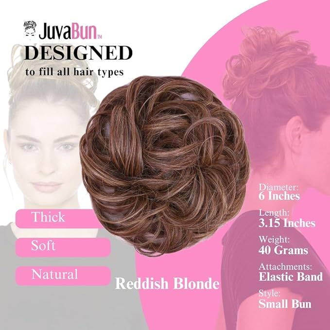 Juvabun Messy Bun 2.0 Reddish Blonde Hair Bun Extension Soft Messy Bun Scrunchie Washable Lightweight for Women Updos