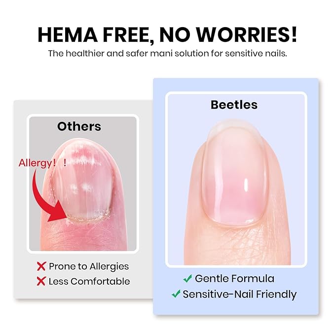 Beetles HEMA-Free Nail Glue Gel - 10ml TPO Free Super Strong Brush U V Nail Glue for Acrylic and Clear Press On Nails, Long Lasting Extension Gel Curing Needed