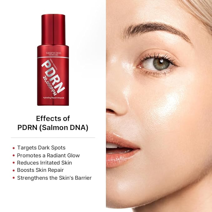 Swanicoco PDRN 2% Hydrating Repair Ampoule Serum, Salmon DNA 20,000 ppm 2% Powerful Anti Aging Face and Neck for Skin Turnover Skin Regeneration Wound Healing Korean Skincare 30ml 1Fl Oz