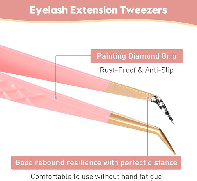 Ms.Queen Isolation Lash Tweezers,45 Degree 14cm Long&Slim Fiber Tip Tweezers for Individual & Classic Eyelash Extensions