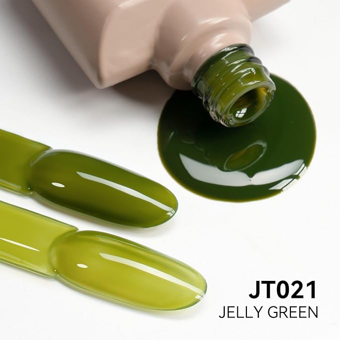 MAYCHAO 15ML Jelly Green Gel Nail Polish 1Pc Transparent Green Gel Polish Soak Off UV LED Translucent Nail Varnish Neutral Color for Nail Art Starter Manicure Salon DIY at Home, 0.5 OZ
