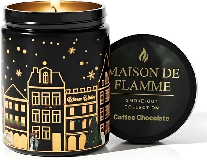 Coffee Chocolate Scented Candle (Black Jar), 40-Hour Burn, Dual Light Glow, Premium Soy Wax, Rich Café Aroma Candle for Bedroom & Bathroom, Holiday Gift – 7oz (200g)