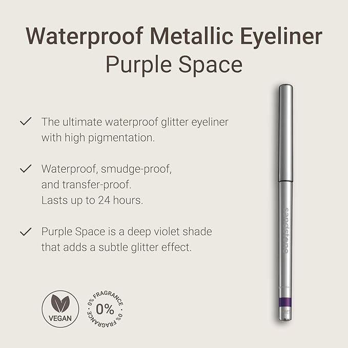 Sandstone Scandinavia Hypoallergenic Waterproof Eyeliner - Fragrance Free Metallic Purple Eye liner - Vegan and Cruelty Free Eye Pencil - Eyeliner Pencil for Sensitive Eyes (Purple Space)
