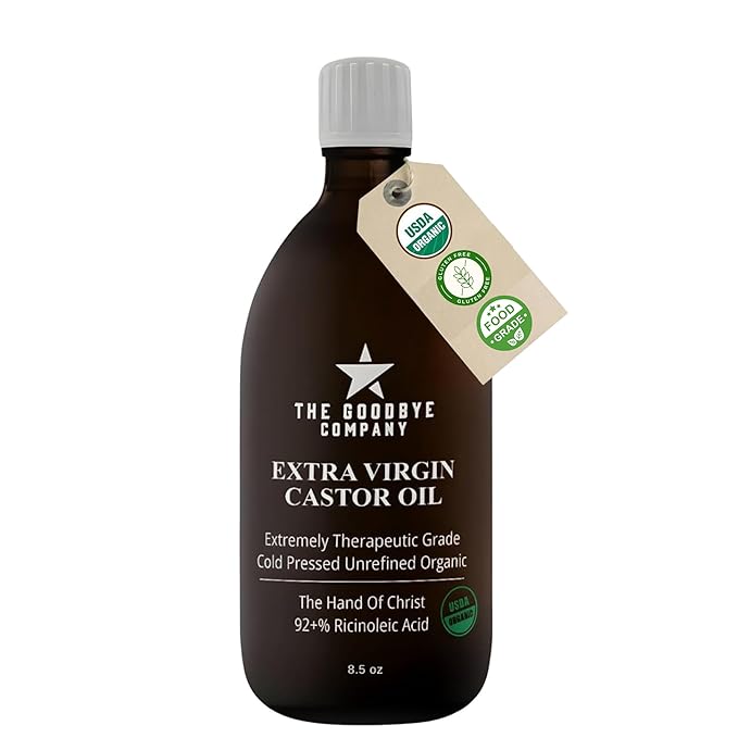 Goodbye Company USDA Organic Food Grade Cold-Pressed Castor Oil - 8.5 oz Glass Bottle, Hexane-Free, Extra Virgin, Small Batch Family Farm Ethically Sourced for Hair Growth, Digestion, Lashes, Brows