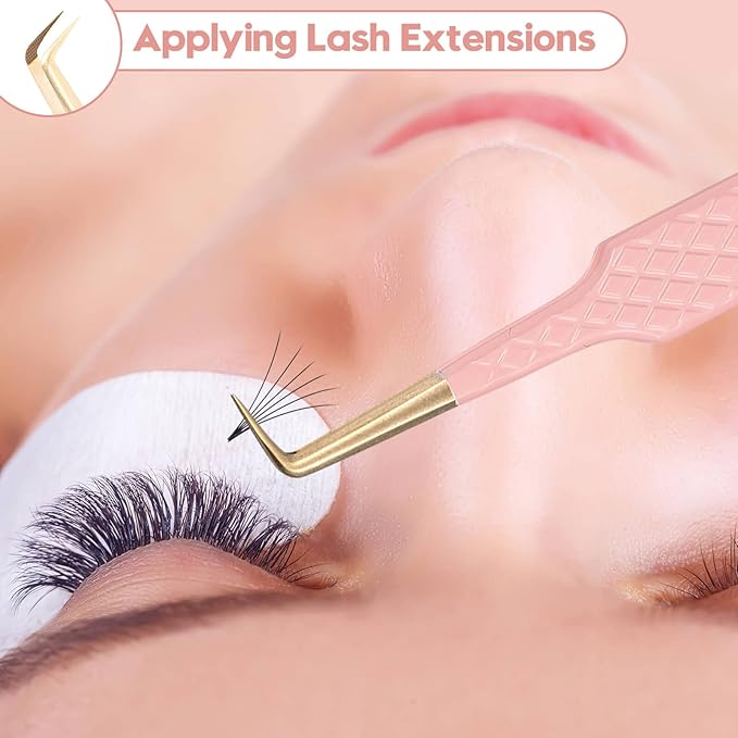 Ms.Queen Eyelash Tweezers Set,Professional 2Pcs Fiber Tip 45 90 Degree Mega Volume Lash Extension Tweezers