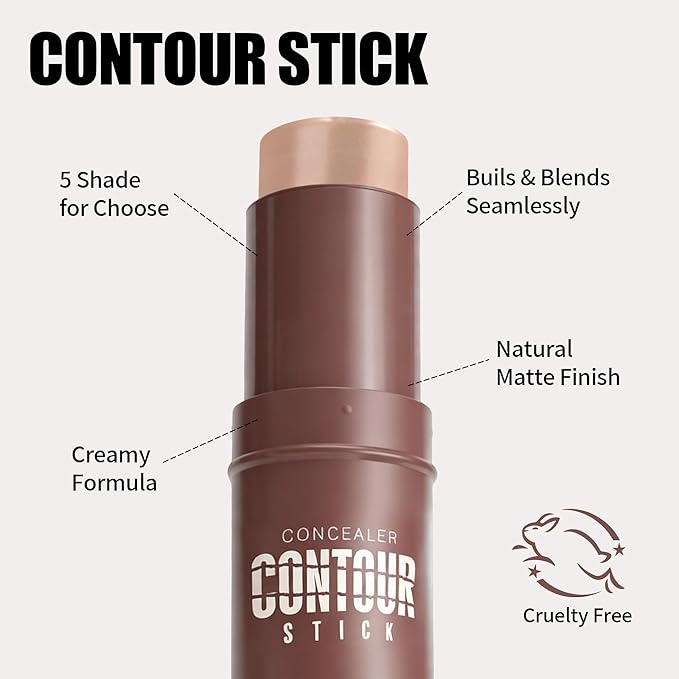 Cream Contour Stick, Cool Toned Contour & Sculpt Stick for Natural Sculpted Face Makeup, Creamy Texture & Non Cakey, Long Lasting Cream Bronzer Stick, Buildable & Highly Pigmented (07 Bronzer)