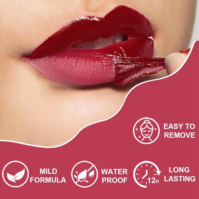 Peel Off Lip Liner Stains for Women, Long Lasting Waterproof Matte Finish Lip Tint Stains with Tweezer Kit, Transfer Proof, Easy to Use, Peel Off Liquid Lipstick for All Skin Types, #2 Brown