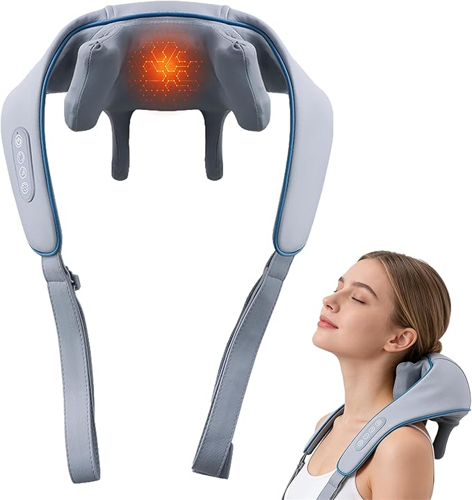 Neck Massager with Heat, Therapexa Neck Massager & Shoulder,6D Deep Kneading Shiatsu Massager for Back,Shoulder & Leg Pain Relief(Grey)