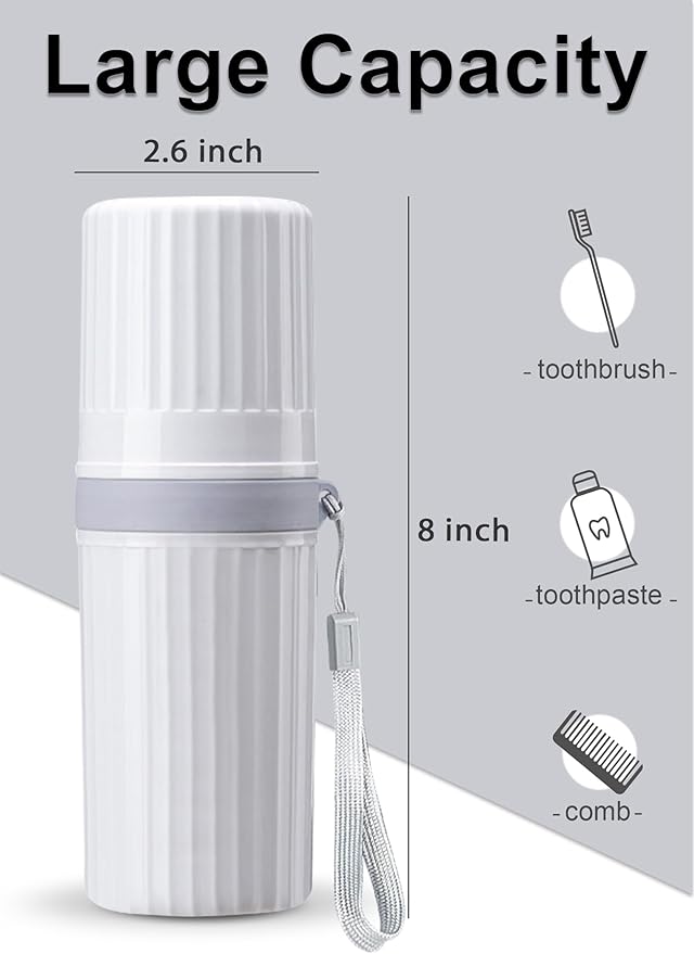 Toothbrush Travel Case, Grey Travel Toothbrush Cup Holder for Toothbrush and Toothpaste, Portable Travel Toothbrush Container for Traveling Camping Business School