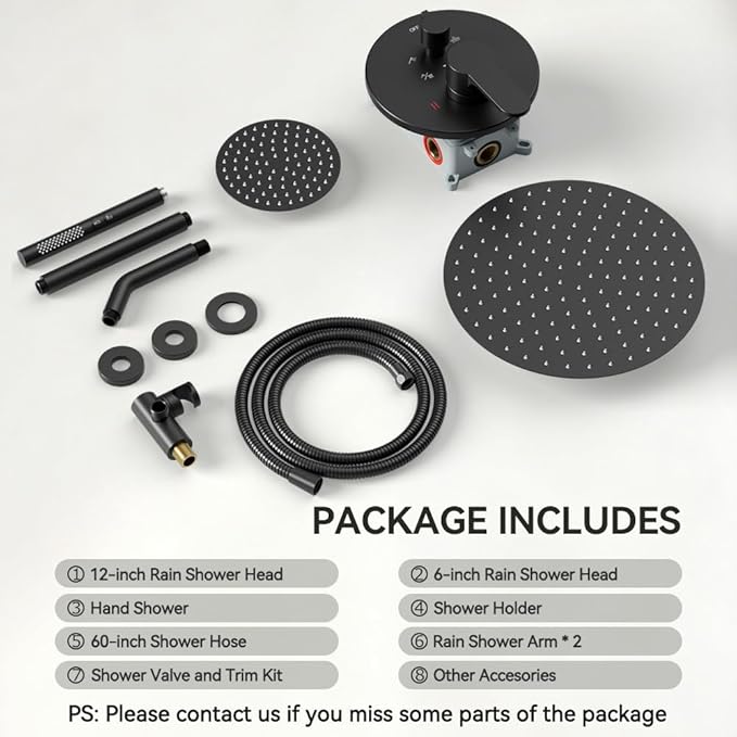 Shower Systems Shower Faucet Sets STARBATH 3 Way 12+6" Round Dual Rainfall Shower Head with Handheld Spray Combo, Ceiling Mounted Rain Shower Valve with 5 Diverter and Trim Kit Complete, Matte Black