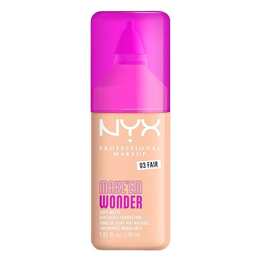 NYX PROFESSIONAL MAKEUP Make 'Em Wonder Liquid Foundation, 24HR Foundation Makeup With A Soft Matte Finish, Buildable Full Coverage - 03 Fair