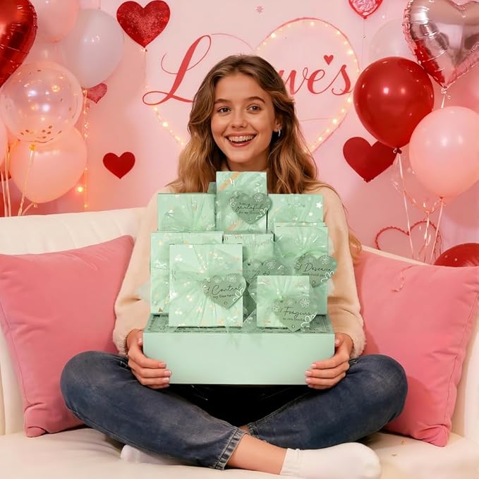 Teen Girl Gifts Trendy Stuff, 10 Positive Affirmation Cards & Empowering Challenges to Unlock 10 Wrapped Makeup Gift Set Motivational Birthday Valentines Day Gift Basket for Tween & Teenage Girls