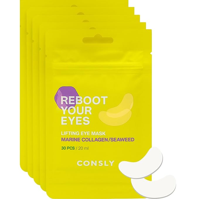 CONSLY 150 Pcs (5 Packs x 30) Marine Collagen & Seaweed Eye Masks – Fabric Under Eye Patches for Anti-Aging, Puffiness & Hydration