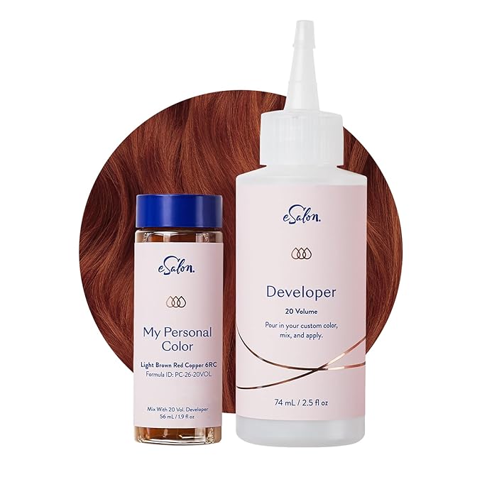 eSalon Permanent Hair Color & Hair Dye Complete Kit - Personal Colorist Kit for Up To 100% Gray Coverage for All Hair Types - Professional-Grade Ammonia-Free Hair Dye (Light Brown Red Copper 6RC)