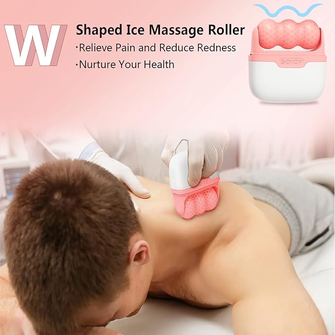 Ice Roller Double Ended, Ice Roller for Face & Eye Puffiness Relief, Ice Face Roller Massager for Migraine Pain, 2 in 1 Facial Ice Roller Skin Care Tool for Whole Body Minor Injury Cold Compress
