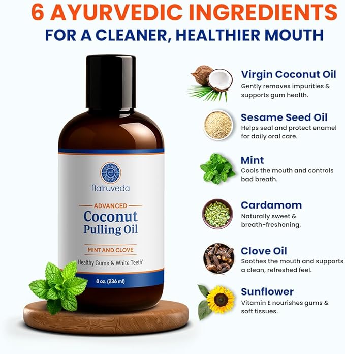 Coconut Oil Pulling Mouthwash – 8 oz, Virgin Clove & Mint Blend, Ayurvedic Oral Rinse for Teeth Whitening, Natural Mouthwash for Gums, Gentle Pulling Oil for Daily Use