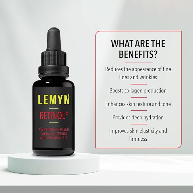 Lemyn Organics Retinol2 Facial Oil Serum with 2% Advanced Gentle Retinol, Vitamin A+E+F – Freshly Made Anti-Aging, Hydrating, and Firming Formula | 30ml