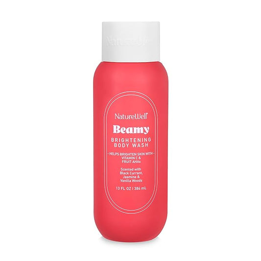 NATURE WELL Beamy Brightening & Cleansing Body Wash, Infused With Fruit AHA Blend, Vitamin C, & Mango Seed Butter, Scented With Black Currant, Jasmine & Vanilla Woods, 13 Fl Oz