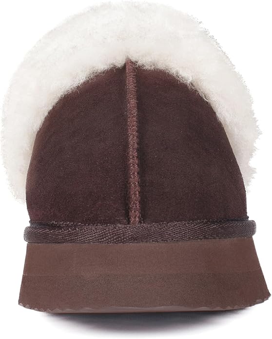Parfeying Women's Shearling Slippers Genuine Leather with Rubber Sole, Sheepskin Fuzzy Indoor Outdoor Shoes for Home