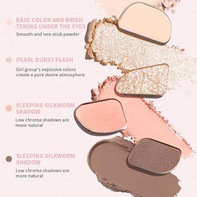 Peach Nude Mini Eyeshadow Palette – 4-Color Apricot & Cream Beige Matte Shades with Champagne Gold Glitter, High Pigment Long-Lasting Blendable Warm Brown Soft Glam Eye Shadow for Daily Natural Makeup
