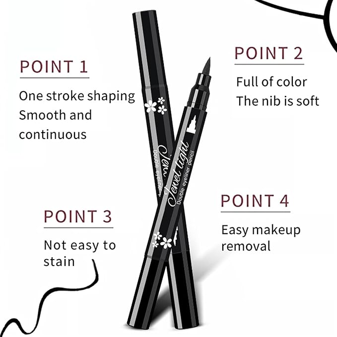 Pinkiou 6Pcs Eyeliner Stamp Pen Set, Long-lasting Eye Liner Pencil for Eye Makeup,Waterproof Double-Sided Liquid Eyeliner Stamp Pen Set for Beginners,Black&Red Heart, Star, Plum,Triangle and Moon